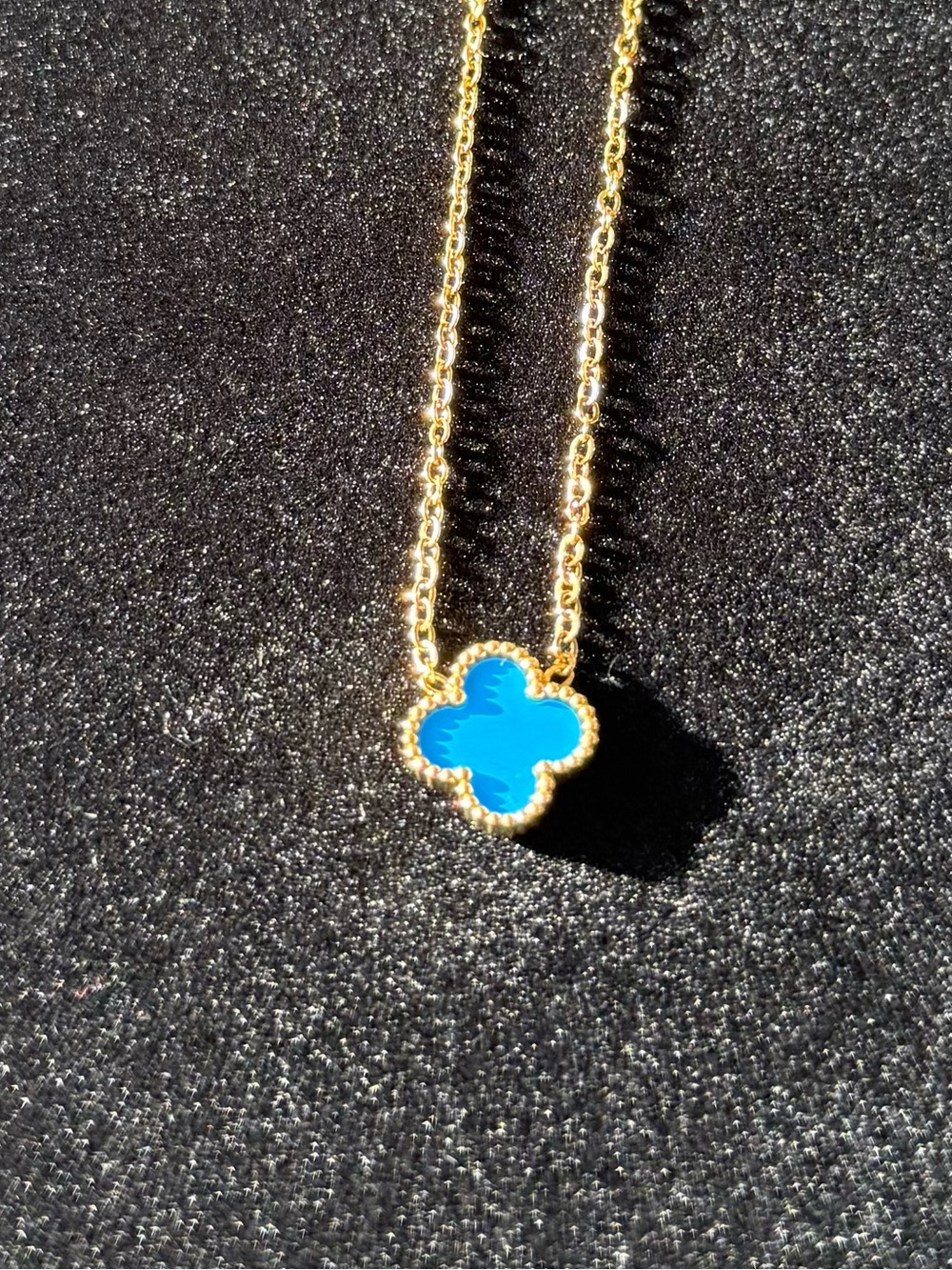 Gold Chain Necklace Blue Clover Pendant Adjustable Stainless Steel One Sided